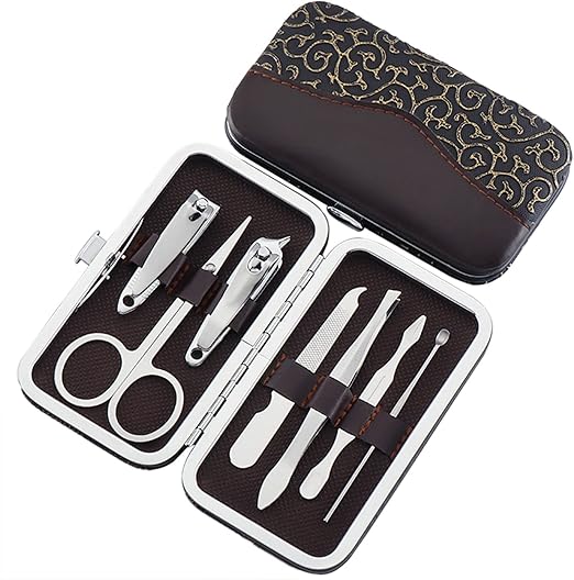 7 Pcs Set Nail Clippers And Beauty Tool Stainless Steel Professional Manicure Pedicure Set With Pu Case For Home Travel