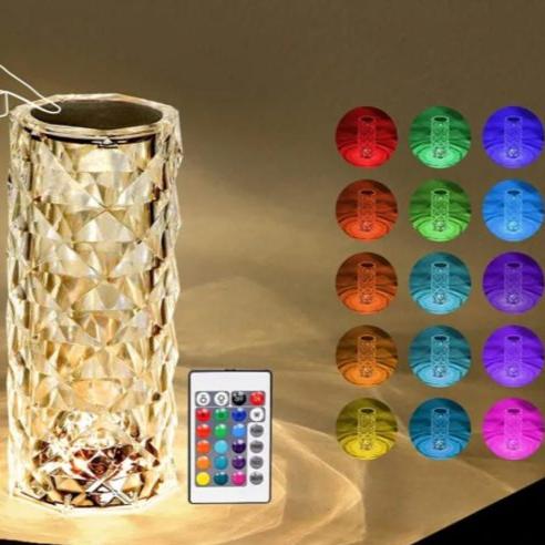 Diamond Rose Crystal Lamp 16 Color Changing ( With Remote) Touch Lamp USB Rechargeable