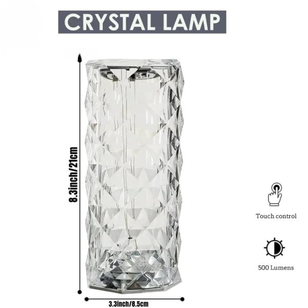 Diamond Rose Crystal Lamp 16 Color Changing ( With Remote) Touch Lamp USB Rechargeable